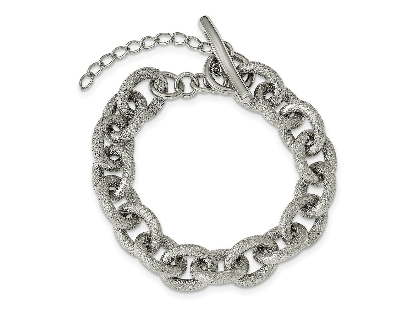 FJC Finejewelers Stainless Steel Fancy Polished and Textured 7in Bracelet 7 Inches x 11.8 mm
