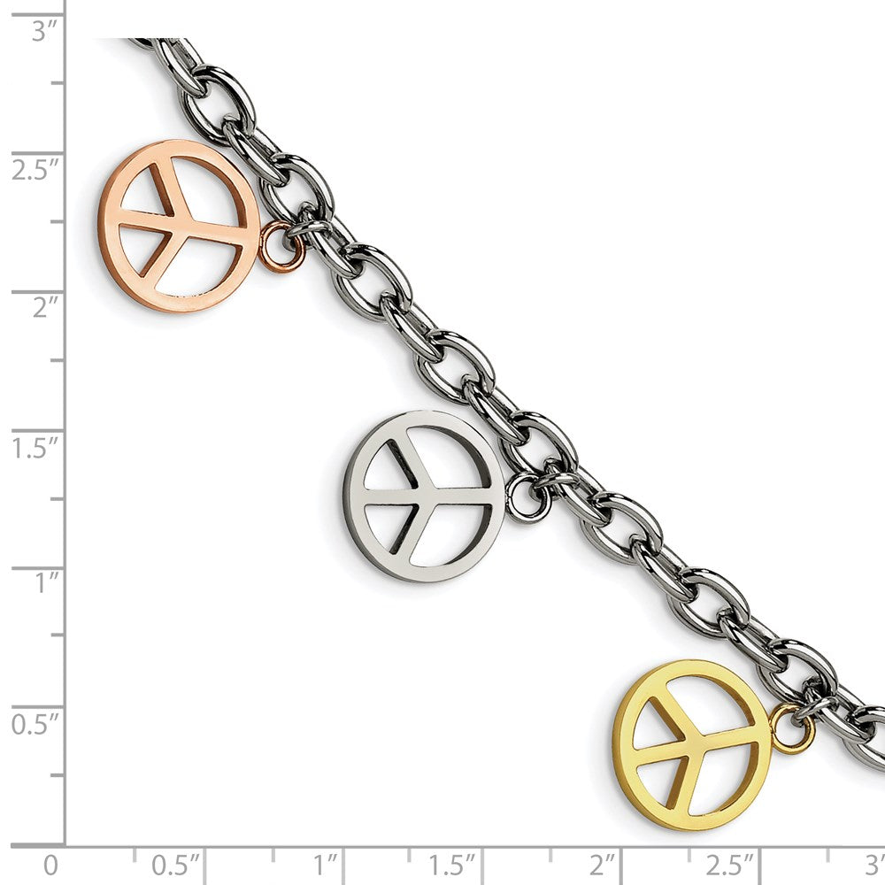 FJC Finejewelers Stainless Steel Bracelets with Station Polished Rose and Yellow IP Peace Sign Charms 8.