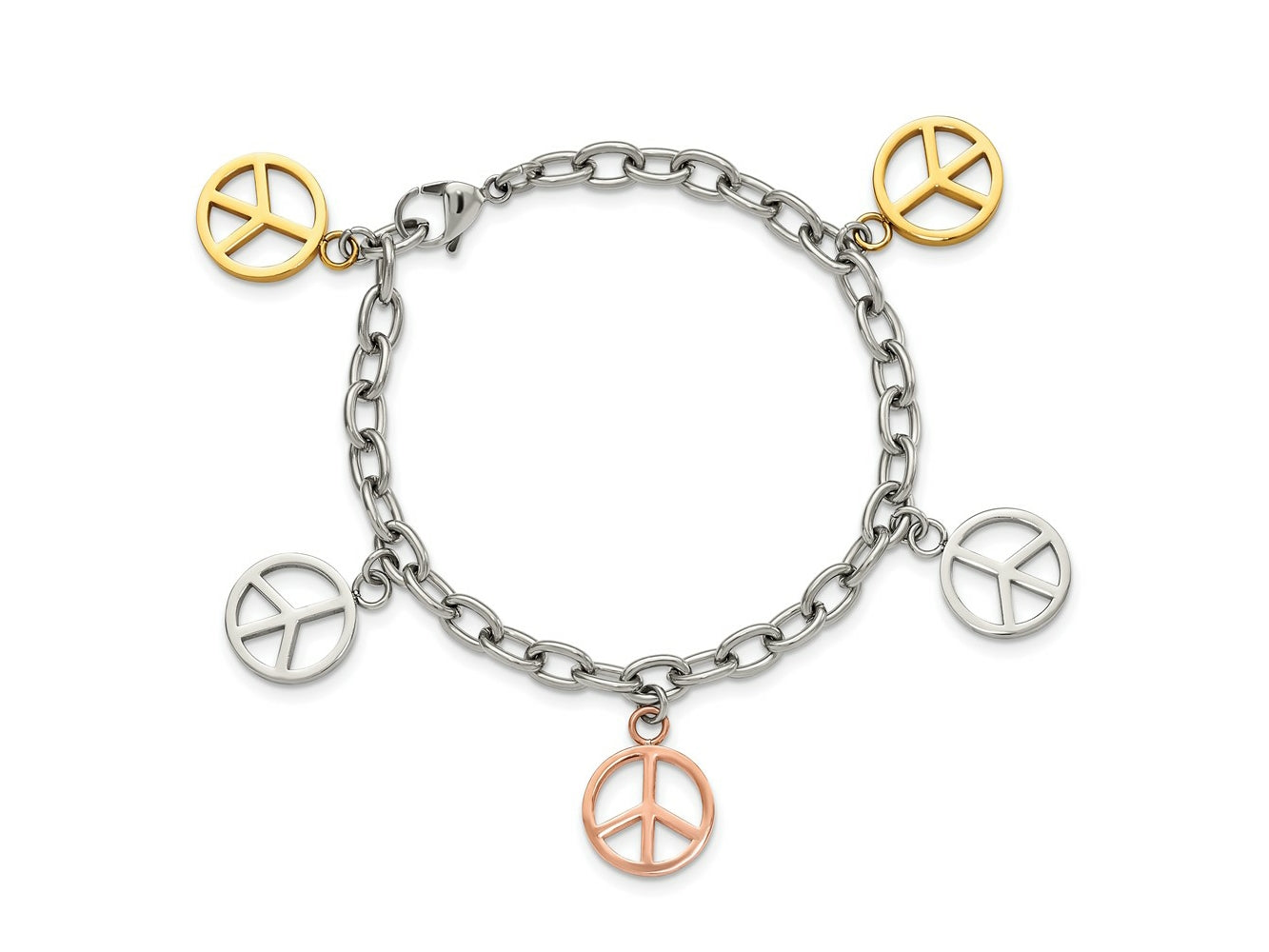 FJC Finejewelers Stainless Steel Bracelets with Station Polished Rose and Yellow IP Peace Sign Charms 8.