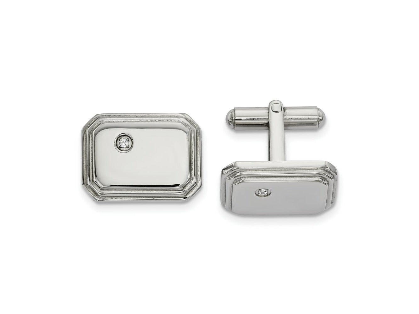 FJC Finejewelers Stainless Steel Polished with CZ Cufflinks 18 x 17 mm