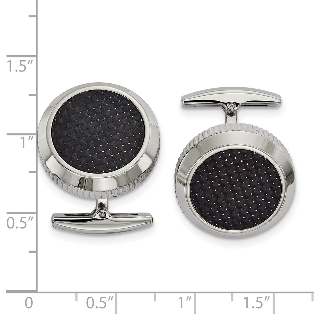 FJC Finejewelers Stainless Steel Polished and Textured Black Carbon Fiber Inlay Cufflinks 21 x 17 mm