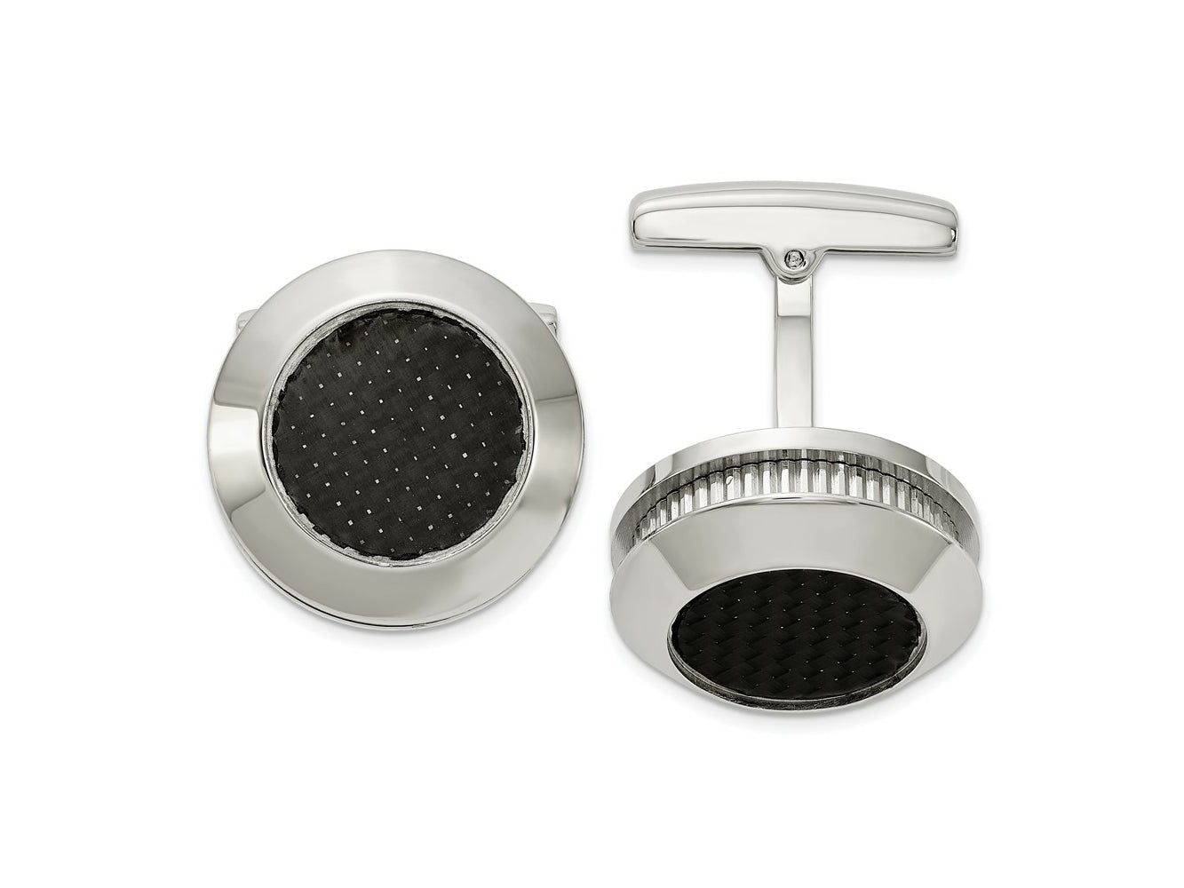 FJC Finejewelers Stainless Steel Polished and Textured Black Carbon Fiber Inlay Cufflinks 21 x 17 mm