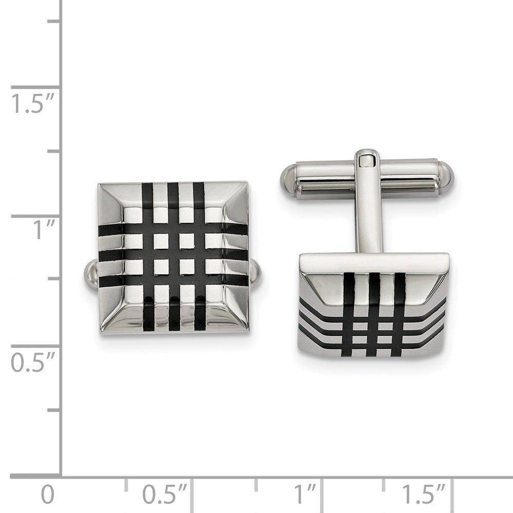FJC Finejewelers Stainless Steel Polished with Black Rubber Stripes Cufflinks 20 x 18 mm