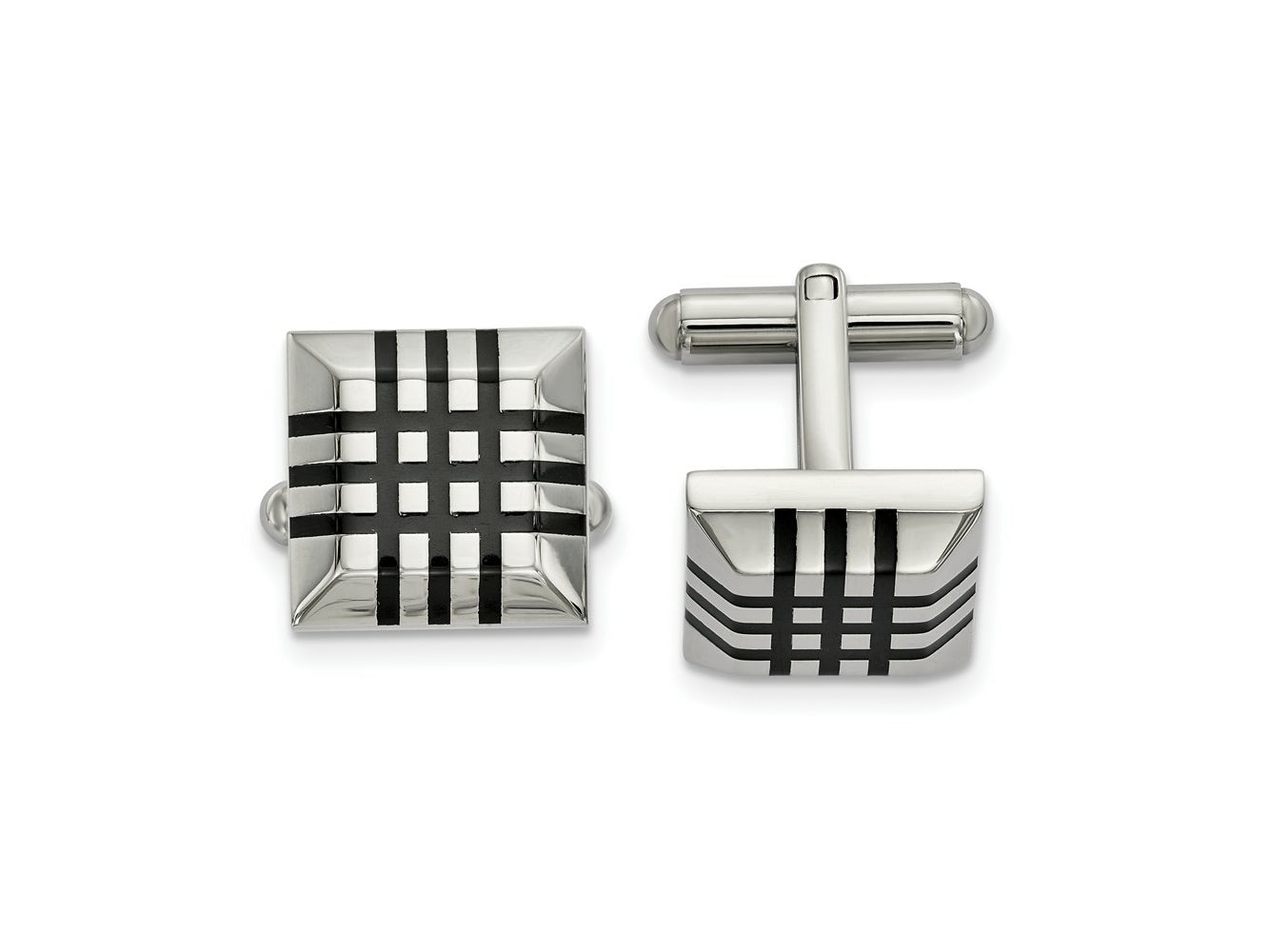 FJC Finejewelers Stainless Steel Polished with Black Rubber Stripes Cufflinks 20 x 18 mm