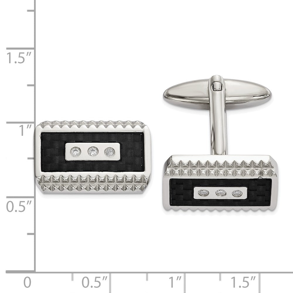 FJC Finejewelers Stainless Steel Polished and Textured Black Carbon Fiber Inlay CZ Cufflinks 21 x 19 mm