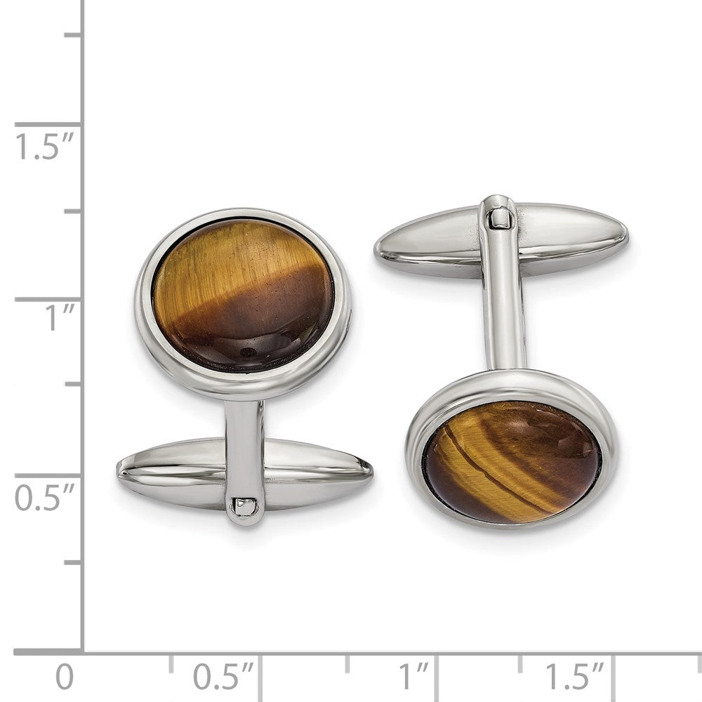 FJC Finejewelers Stainless Steel Polished Tiger's Eye Circle Cufflinks 23 x 15 mm