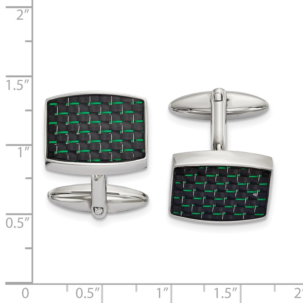 FJC Finejewelers Stainless Steel Polished Black and Green Carbon Fiber Inlay Cufflinks 16 x 19 mm