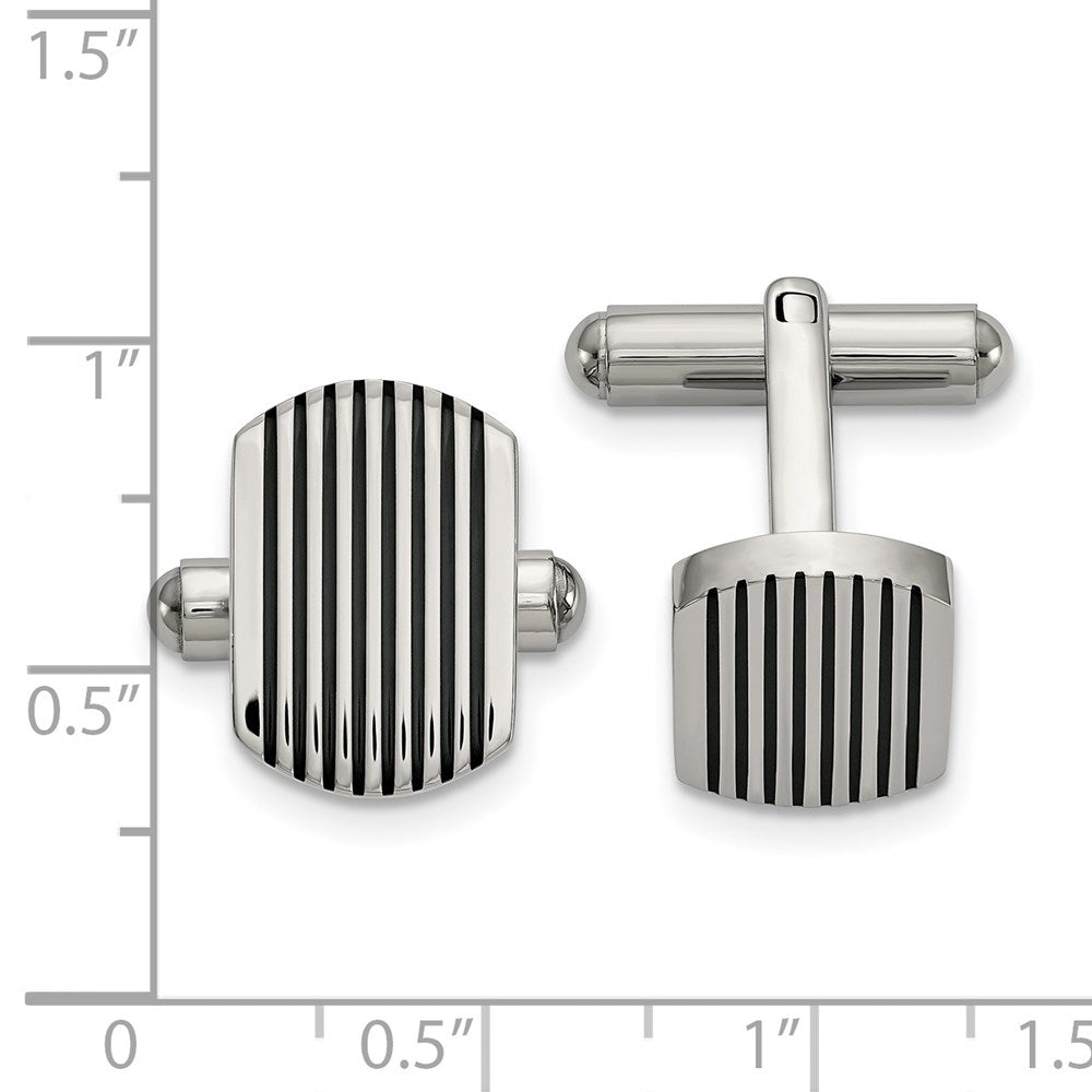 FJC Finejewelers Stainless Steel Polished Black IP-plated Striped Cufflinks 15 x 15 mm