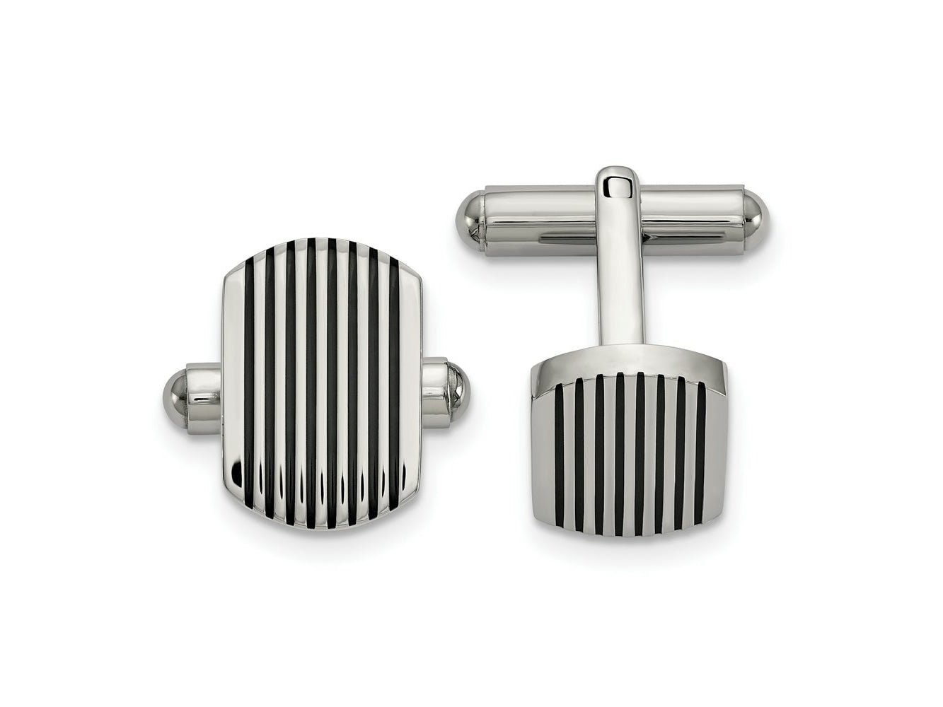 FJC Finejewelers Stainless Steel Polished Black IP-plated Striped Cufflinks 15 x 15 mm