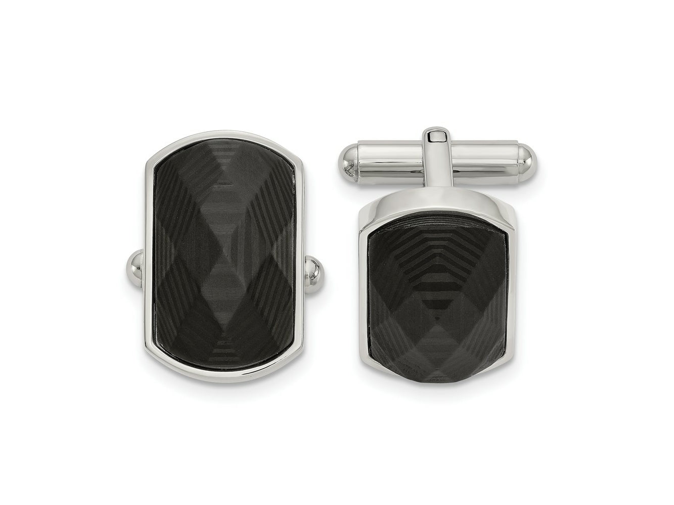 FJC Finejewelers Stainless Steel Polished Solid Black Carbon Fiber Inlay Cufflinks 13 x 13 mm