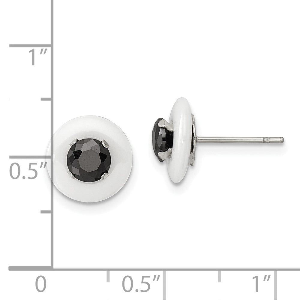 FJC Finejewelers Stainless Steel Stud Polished White Ceramic with Black CZ Post Earrings 9 x 9 mm