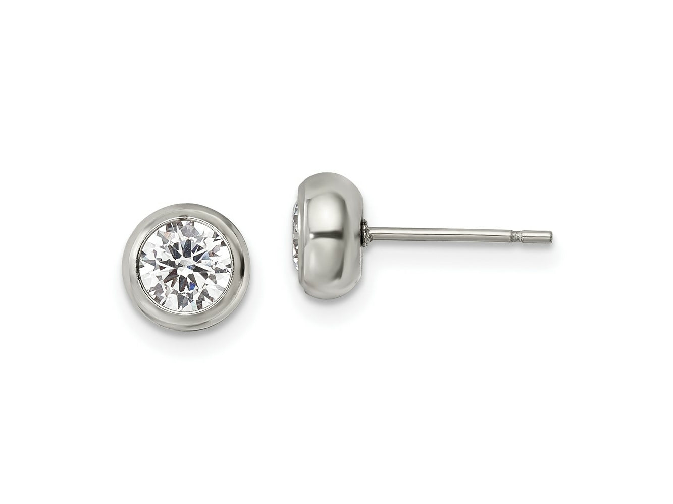FJC Finejewelers Stainless Steel Polished 5mm Bezel CZ Stud Post Earrings 6 mm x 6 mm