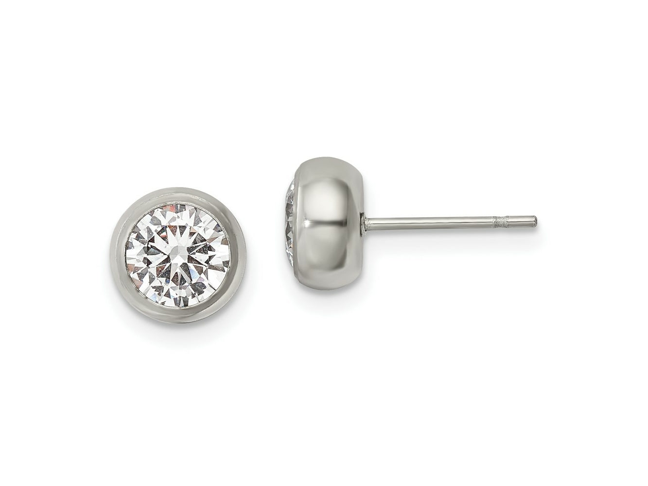 FJC Finejewelers Stainless Steel Polished 6mm Bezel CZ Stud Post Earrings 7 mm x 7 mm