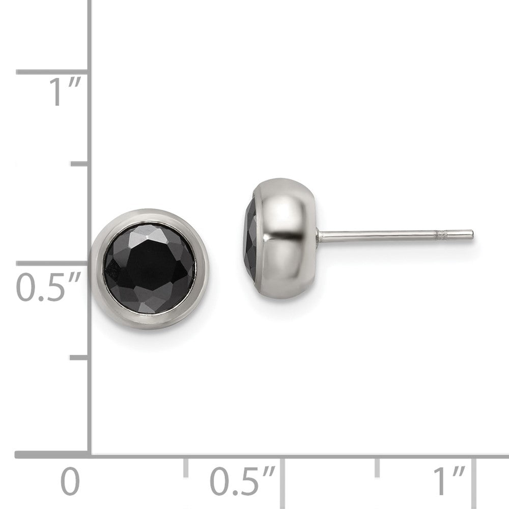FJC Finejewelers Stainless Steel Polished 6mm Bezel Black CZ Stud Post Earrings 7 mm x 7 mm