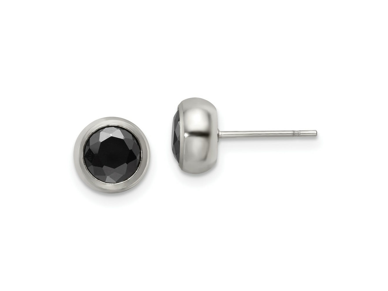 FJC Finejewelers Stainless Steel Polished 6mm Bezel Black CZ Stud Post Earrings 7 mm x 7 mm