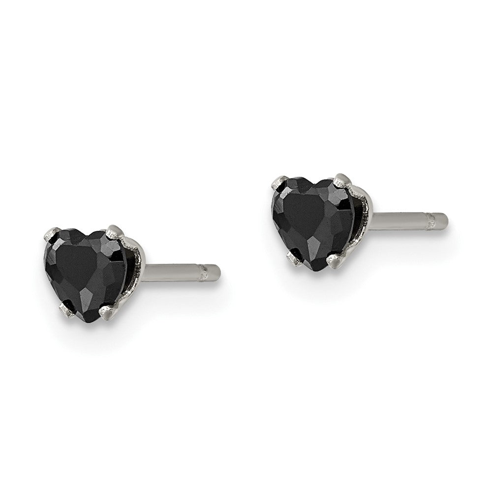 FJC Finejewelers Stainless Steel Polished Black Heart CZ Stud Post Earrings 4 x 4 mm