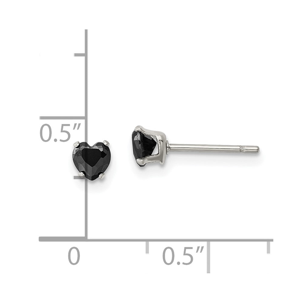 FJC Finejewelers Stainless Steel Polished Black Heart CZ Stud Post Earrings 4 x 4 mm