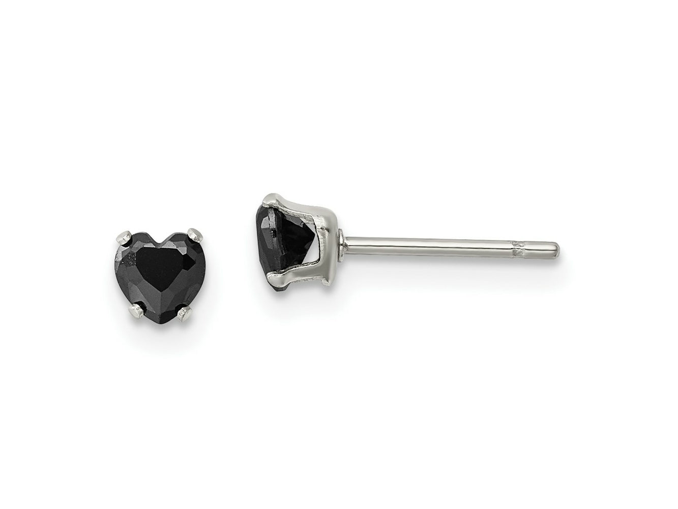 FJC Finejewelers Stainless Steel Polished Black Heart CZ Stud Post Earrings 4 x 4 mm
