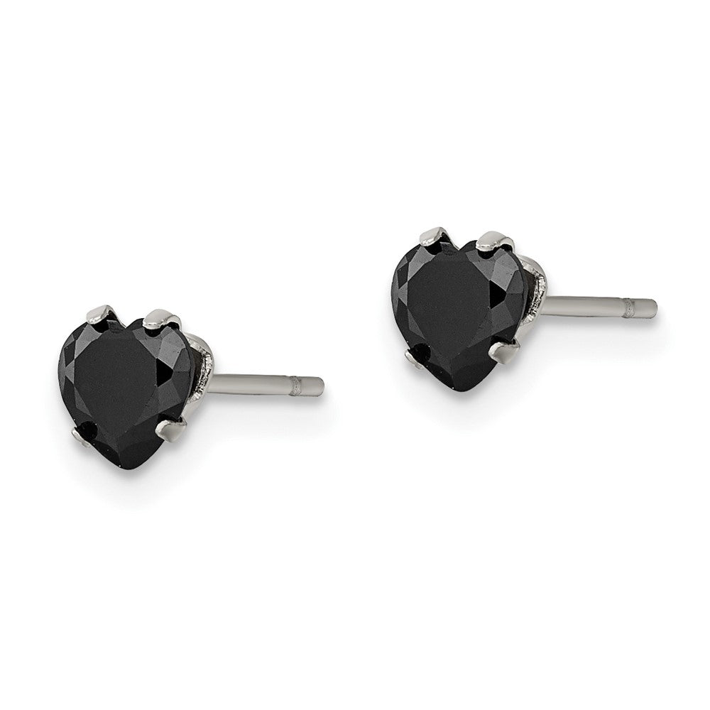 FJC Finejewelers Stainless Steel Polished 5mm Black Heart CZ Stud Post Earrings 5 mm x 4 mm
