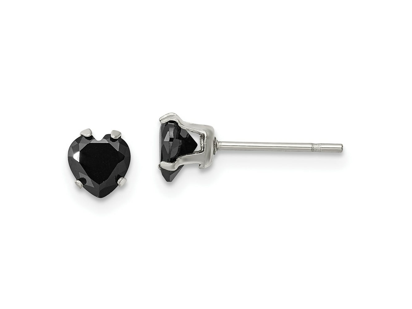 FJC Finejewelers Stainless Steel Polished 5mm Black Heart CZ Stud Post Earrings 5 mm x 4 mm