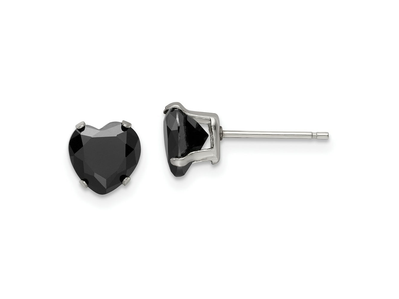 FJC Finejewelers Stainless Steel Polished 7mm Black Heart CZ Stud Post Earrings 7 mm x 6 mm