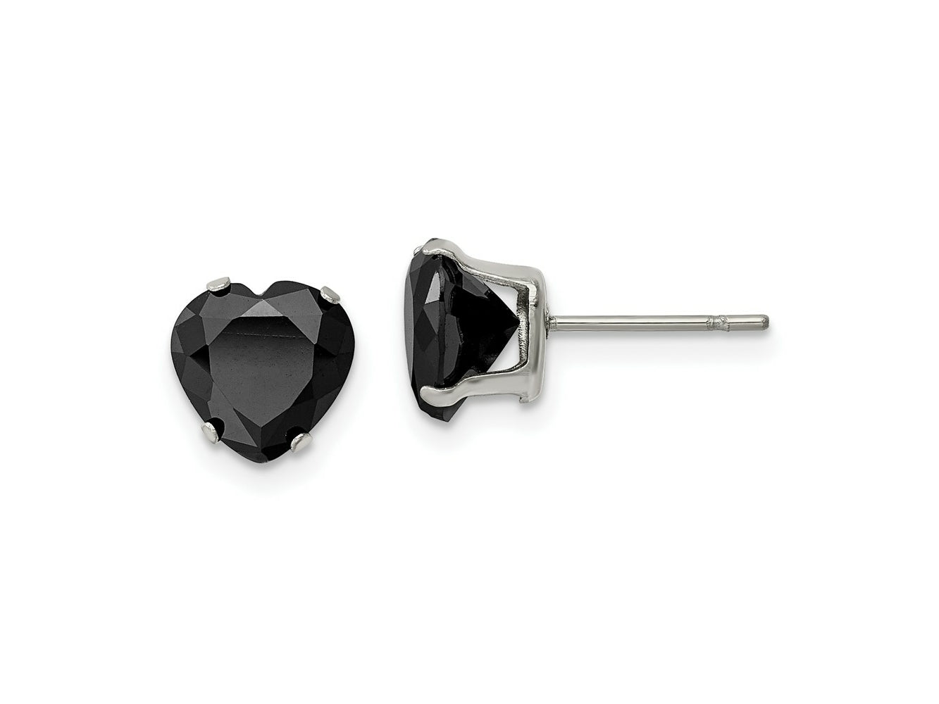 FJC Finejewelers Stainless Steel Polished 8mm Black Heart CZ Stud Post Earrings 8 mm x 7 mm