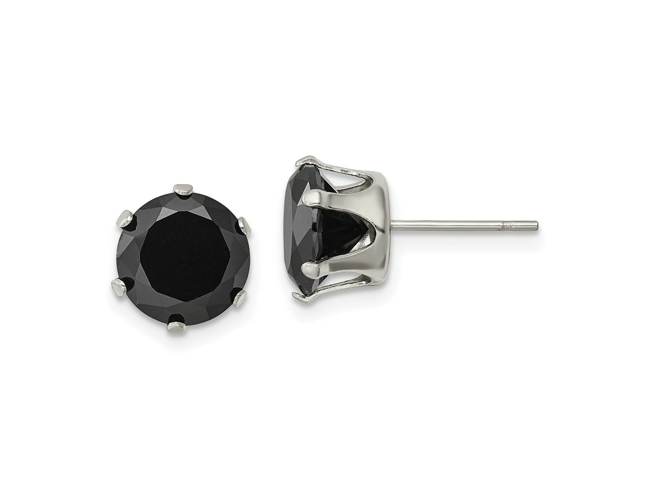 FJC Finejewelers Stainless Steel Polished 9mm Black Round CZ Stud Post Earrings 9 mm x 8 mm