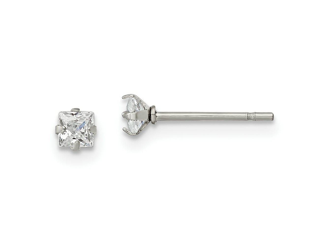FJC Finejewelers Stainless Steel Polished Square CZ Stud Post Earrings 3 x 3 mm