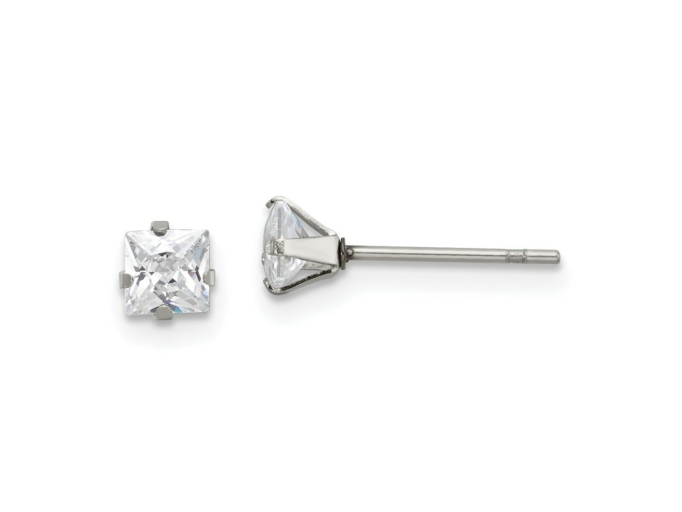 FJC Finejewelers Stainless Steel Polished Square CZ Stud Post Earrings 4 x 4 mm