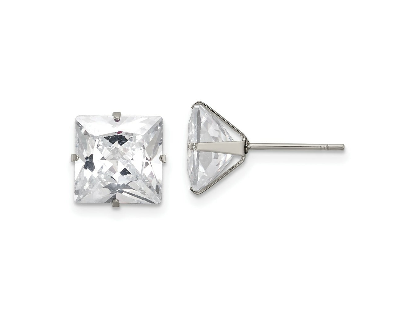 FJC Finejewelers Stainless Steel Polished Square CZ Stud Post Earrings 9 x 9 mm