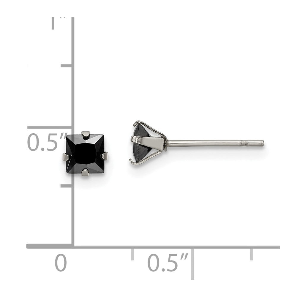 FJC Finejewelers Stainless Steel Polished Black Square CZ Stud Post Earrings 4 x 4 mm