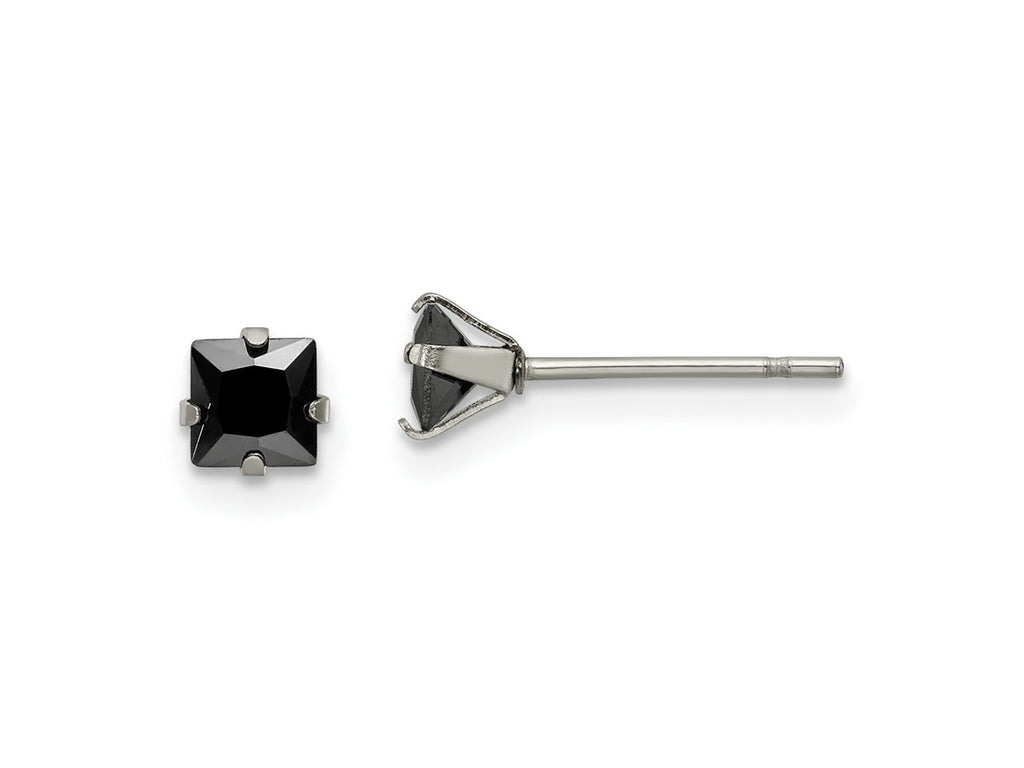 FJC Finejewelers Stainless Steel Polished Black Square CZ Stud Post Earrings 4 x 4 mm