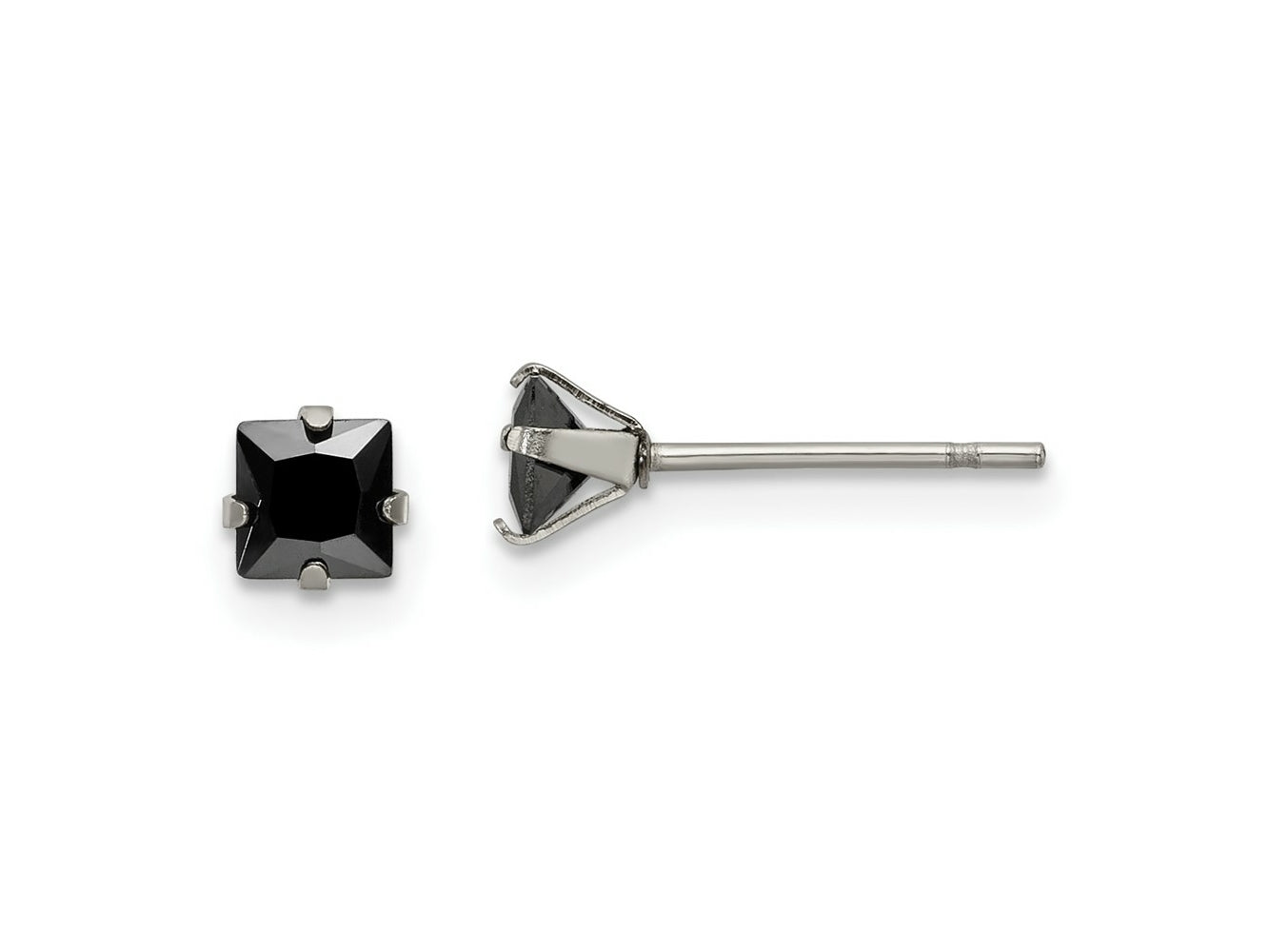 FJC Finejewelers Stainless Steel Polished Black Square CZ Stud Post Earrings 4 x 4 mm