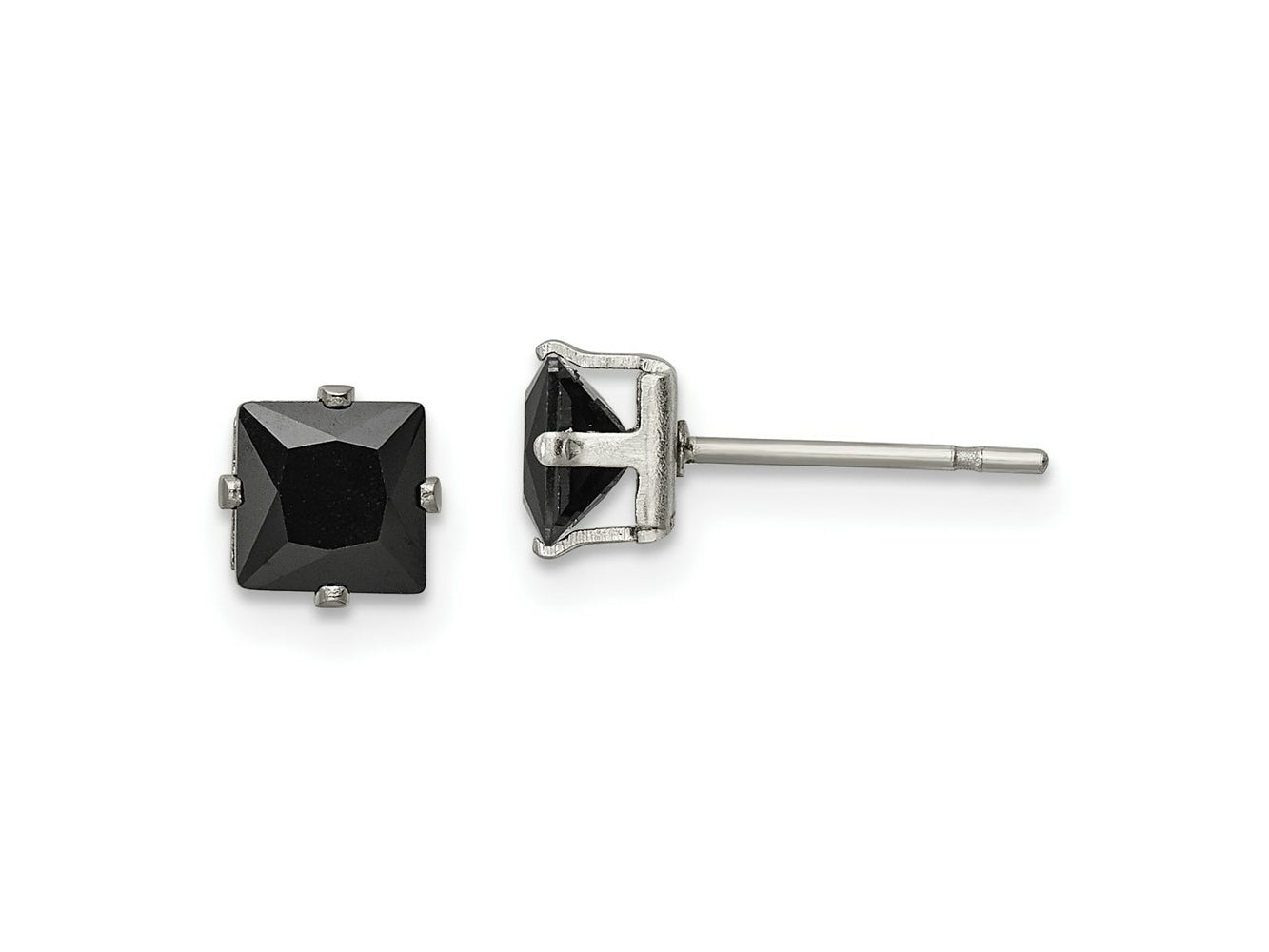 FJC Finejewelers Stainless Steel Polished Black Square CZ Stud Post Earrings 5 x 5 mm