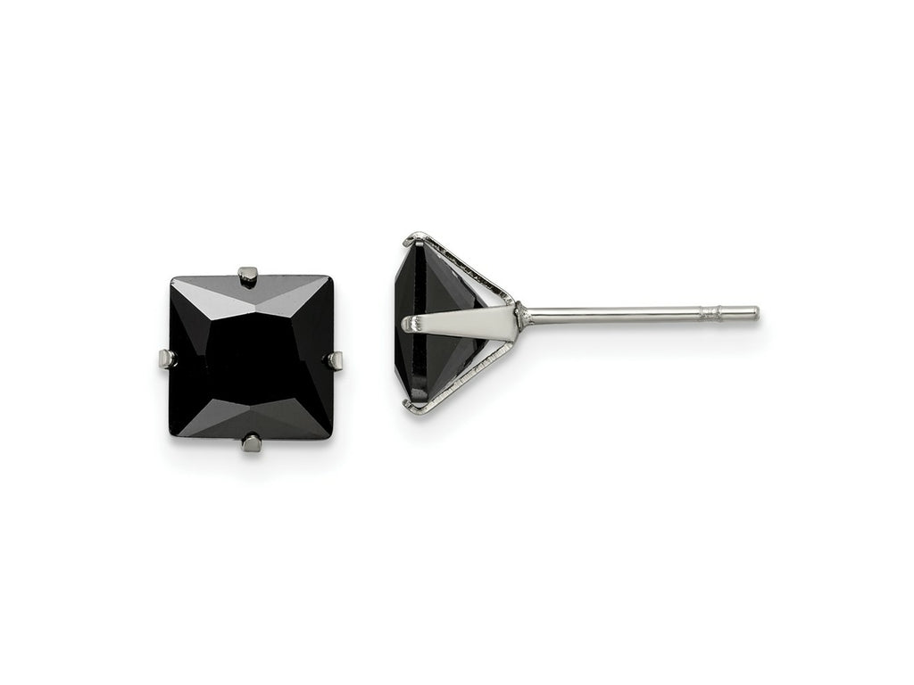 FJC Finejewelers Stainless Steel Polished Black Square CZ Stud Post Earrings 7 x 7 mm