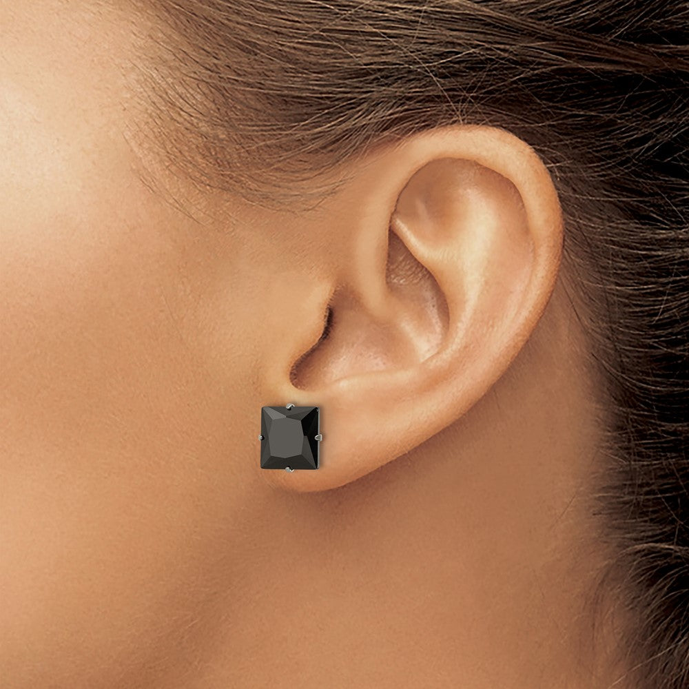FJC Finejewelers Stainless Steel Polished Black Square CZ Stud Post Earrings 9 x 9 mm