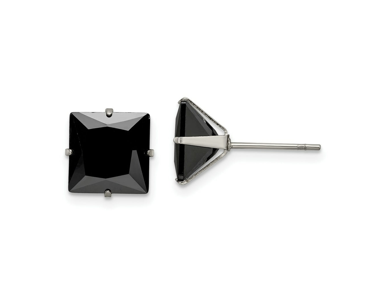 FJC Finejewelers Stainless Steel Polished Black Square CZ Stud Post Earrings 9 x 9 mm