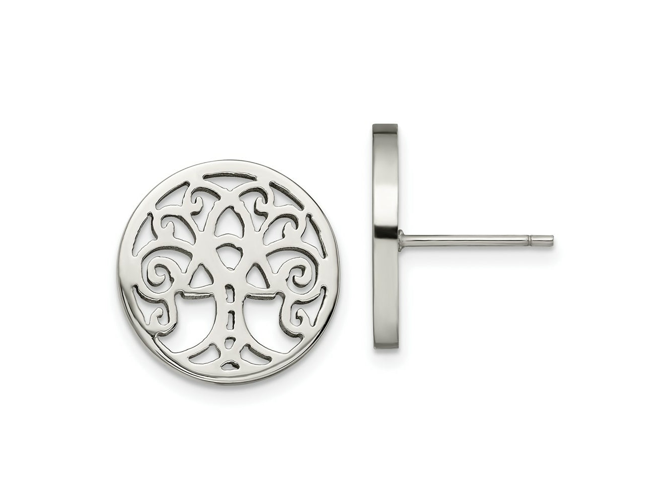 FJC Finejewelers Stainless Steel Button Polished Tree of Life Post Earrings 15 x 15 mm