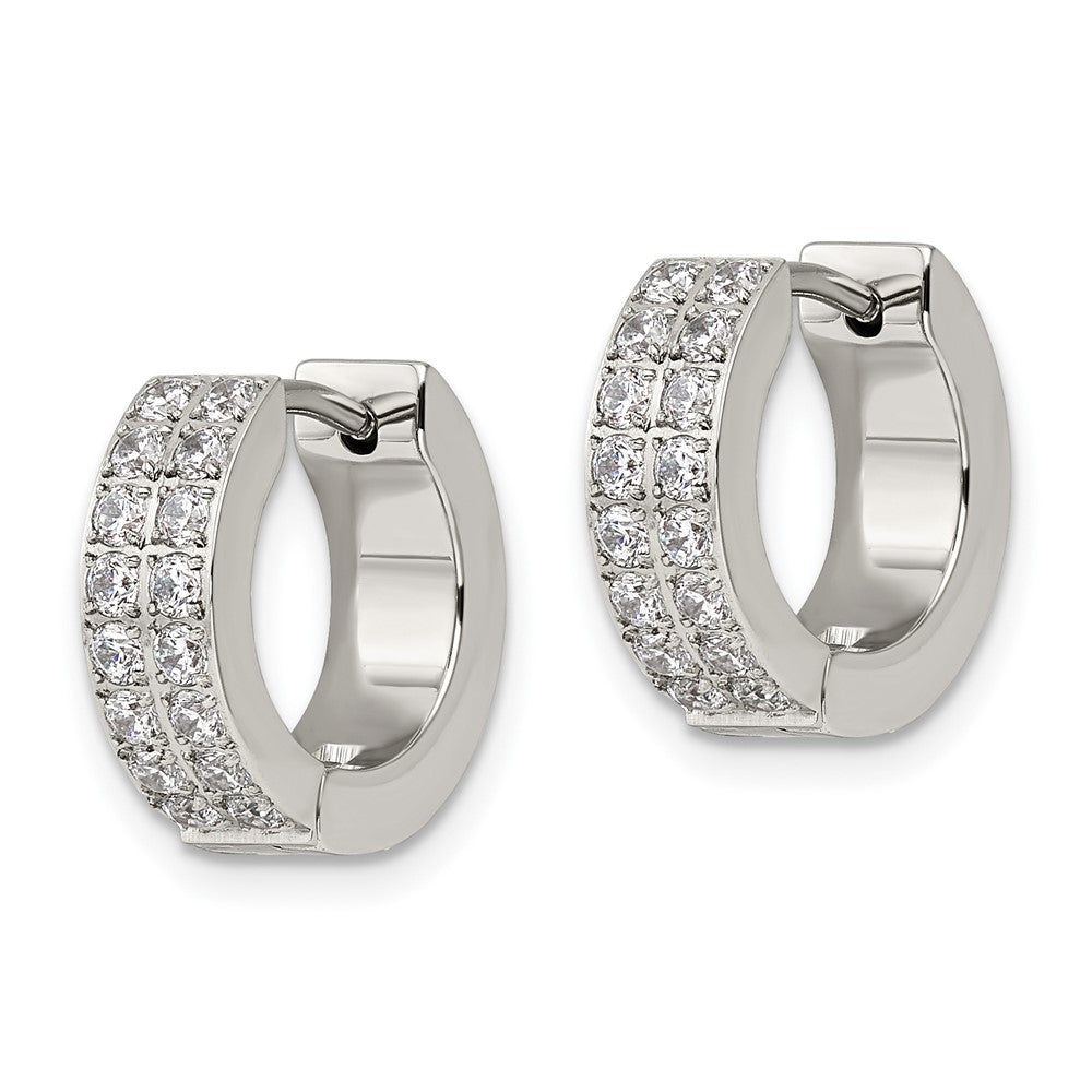 FJC Finejewelers Stainless Steel Polished with 2 Rows of CZ 2.3mm Hinged Hoop Earrings 13 mm x 14 mm