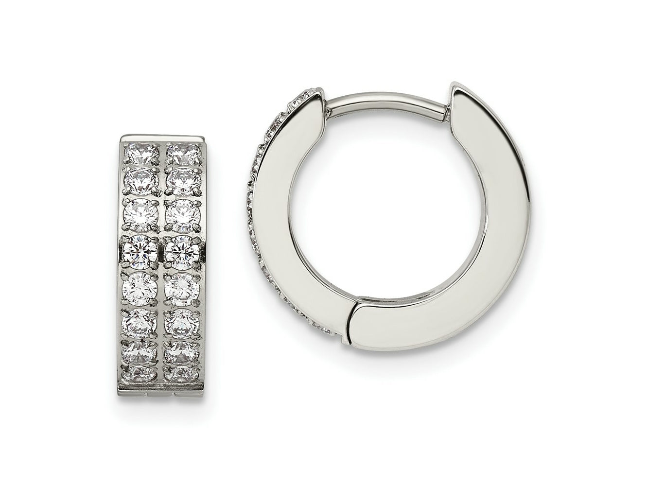 FJC Finejewelers Stainless Steel Polished with 2 Rows of CZ 2.3mm Hinged Hoop Earrings 13 mm x 14 mm