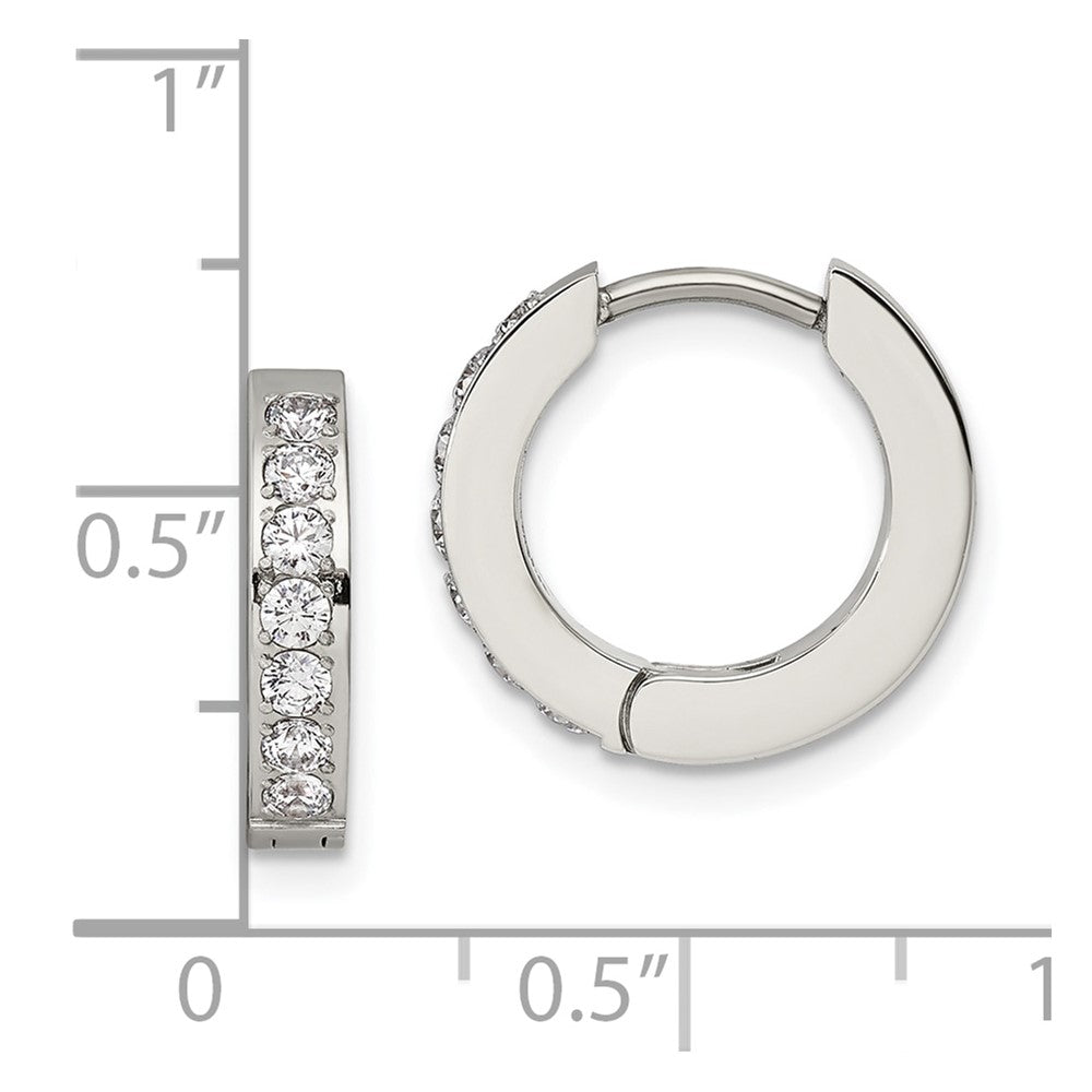 FJC Finejewelers Stainless Steel Polished with 1 Row of CZ 2.3mm Hinged Hoop Earrings 13 mm x 14 mm