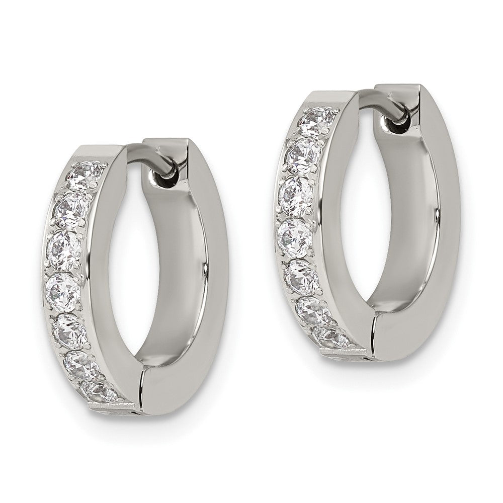 FJC Finejewelers Stainless Steel Polished with 1 Row of CZ 2.3mm Hinged Hoop Earrings 13 mm x 14 mm