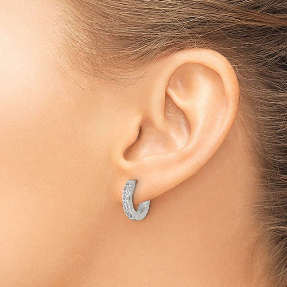 FJC Finejewelers Stainless Steel Polished with 1 Row of CZ 2.3mm Hinged Hoop Earrings 13 mm x 14 mm