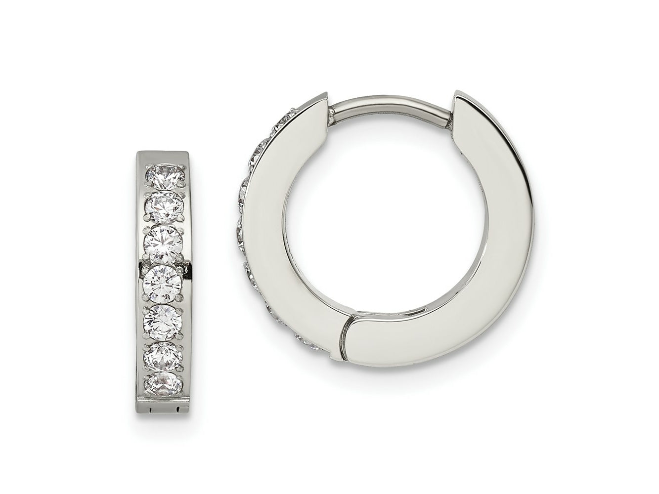 FJC Finejewelers Stainless Steel Polished with 1 Row of CZ 2.3mm Hinged Hoop Earrings 13 mm x 14 mm
