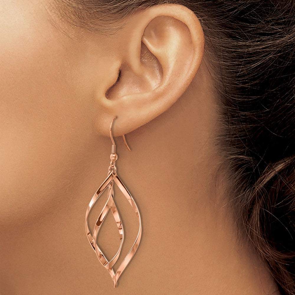 FJC Finejewelers Stainless Steel Polished Rose IP-plated Dangle Shepherd Hook Earrings 66 x 23 mm