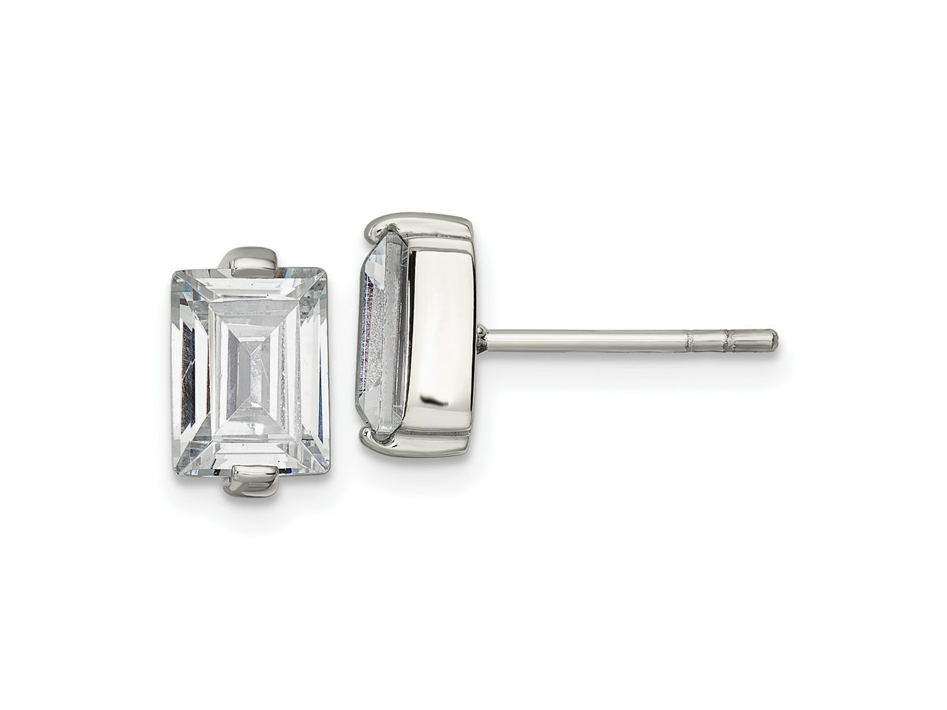FJC Finejewelers Stainless Steel Stud Polished Rectangle CZ Post Earrings 10 x 5 mm