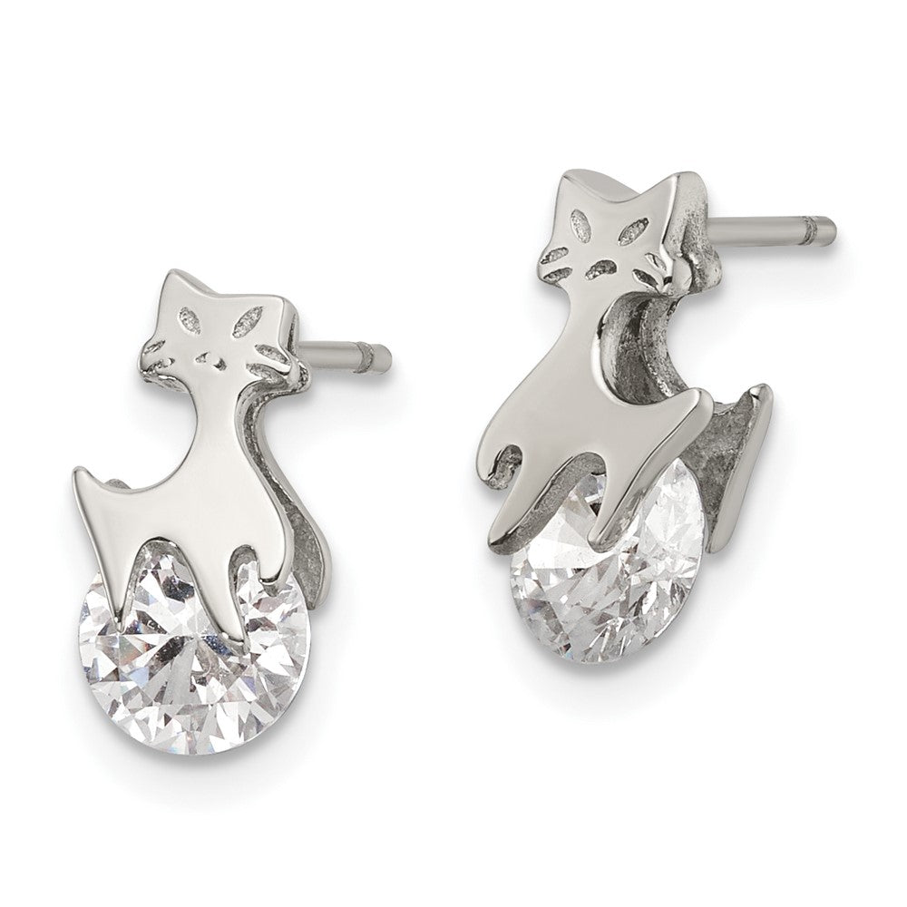 FJC Finejewelers Stainless Steel Button Polished with CZ Cat Post Earrings 12 x 5 mm