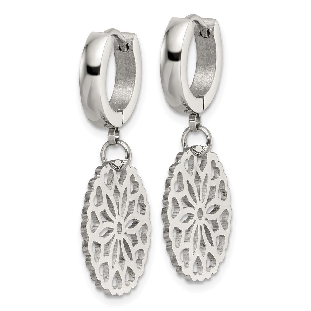 FJC Finejewelers Stainless Steel Polished Flower Dangle Hinged Hoop Earrings 36 x 13 mm