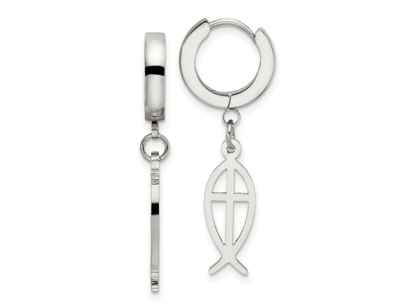 FJC Finejewelers Stainless Steel Polished Ichthus Hinged Hoop Dangle Earrings 36 x 13 mm