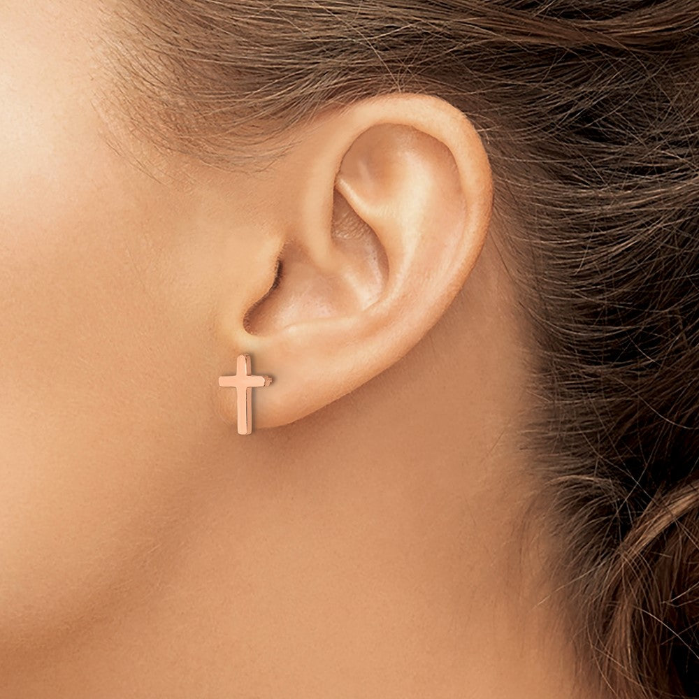 FJC Finejewelers Stainless Steel Button Rose IP-plated Cross Post Earrings 12 x 6 mm